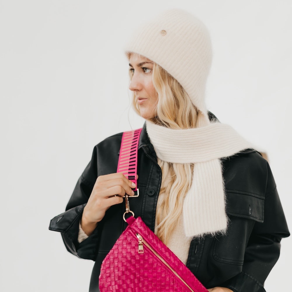 New joy dynamic scarf and beanie duo in the color cream